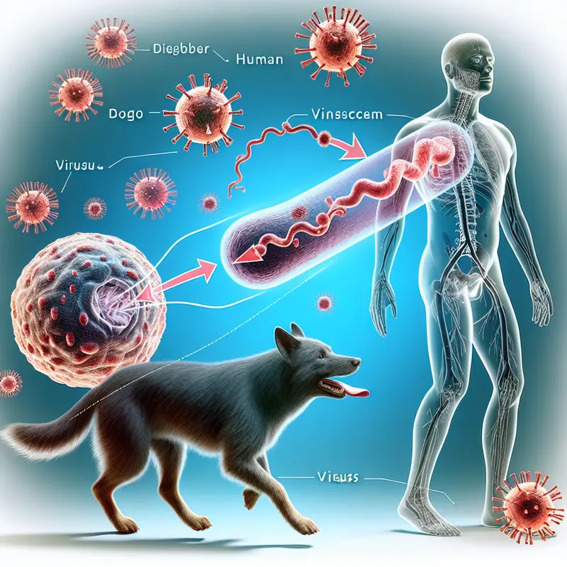 Minh họa sự lây nhiễm của virus dại từ chó sang người.
